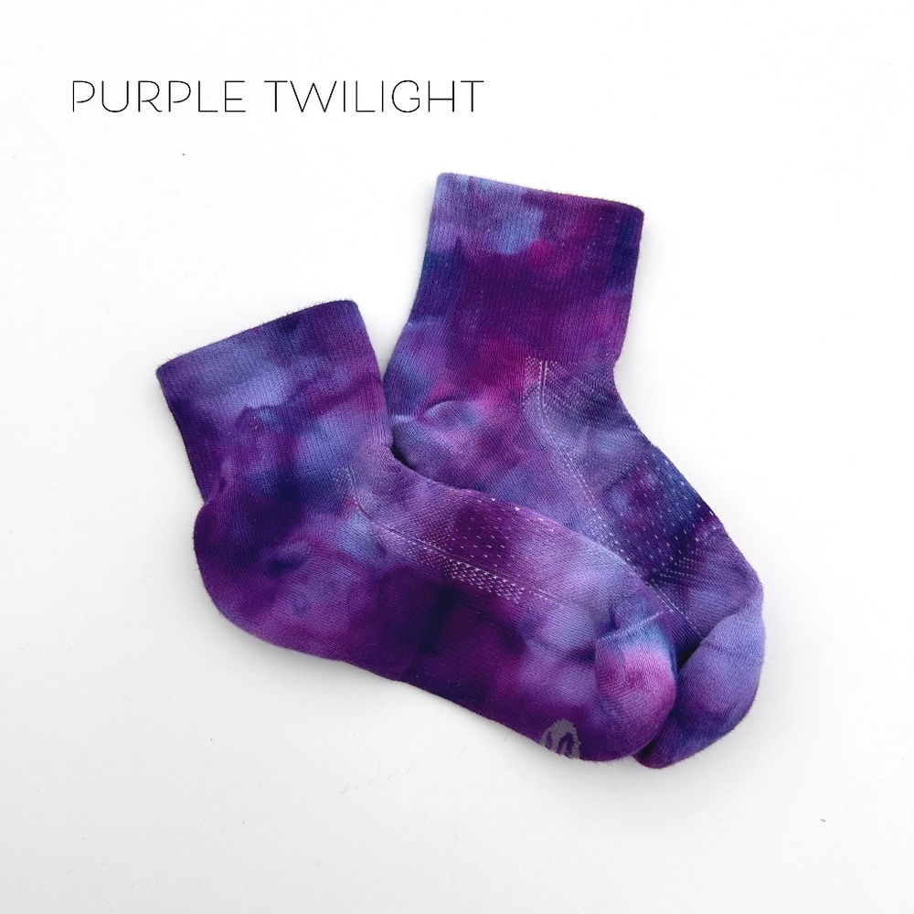 Purple Twilight Ice Dye Ankle Socks Deep Violet Tie Dye Mid Crew Hand Dy…